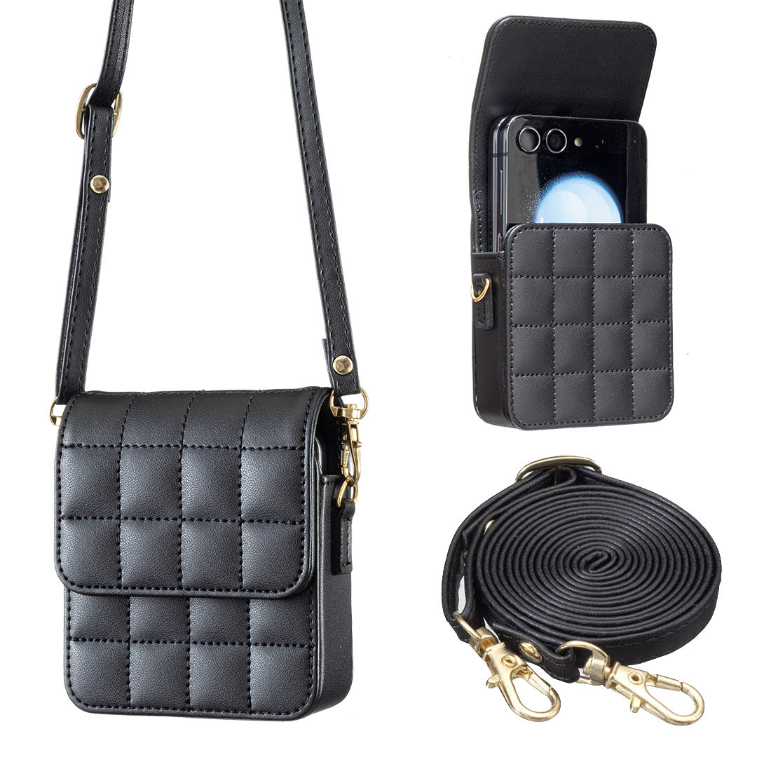 Quilted Crossbody Phone Pouch for Samsung Z Flip – Black