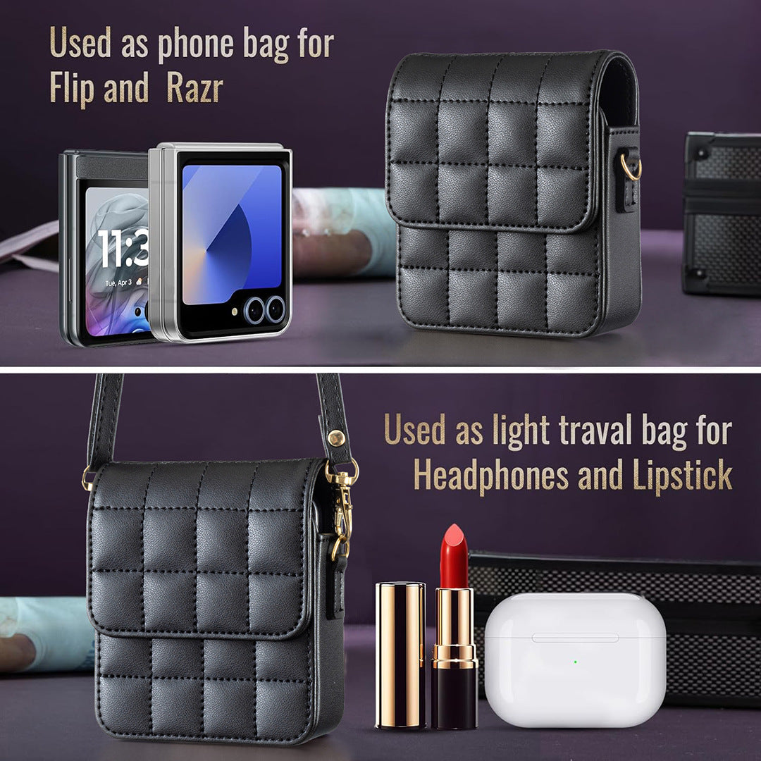 Quilted Crossbody Phone Pouch for Samsung Z Flip – Black