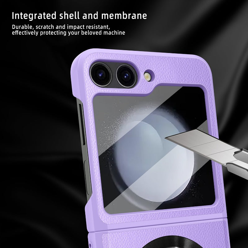 FortiFlex Z Flip 6 Leather Hinge Magnetic Kickstand Case