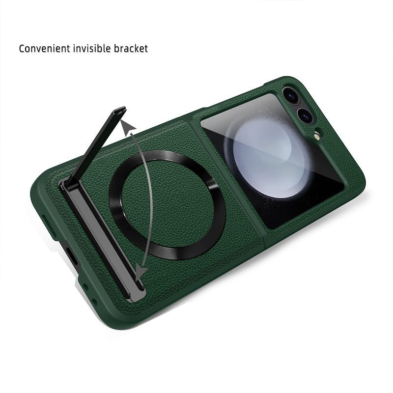 FortiFlex Z Flip 6 Leather Hinge Magnetic Kickstand Case