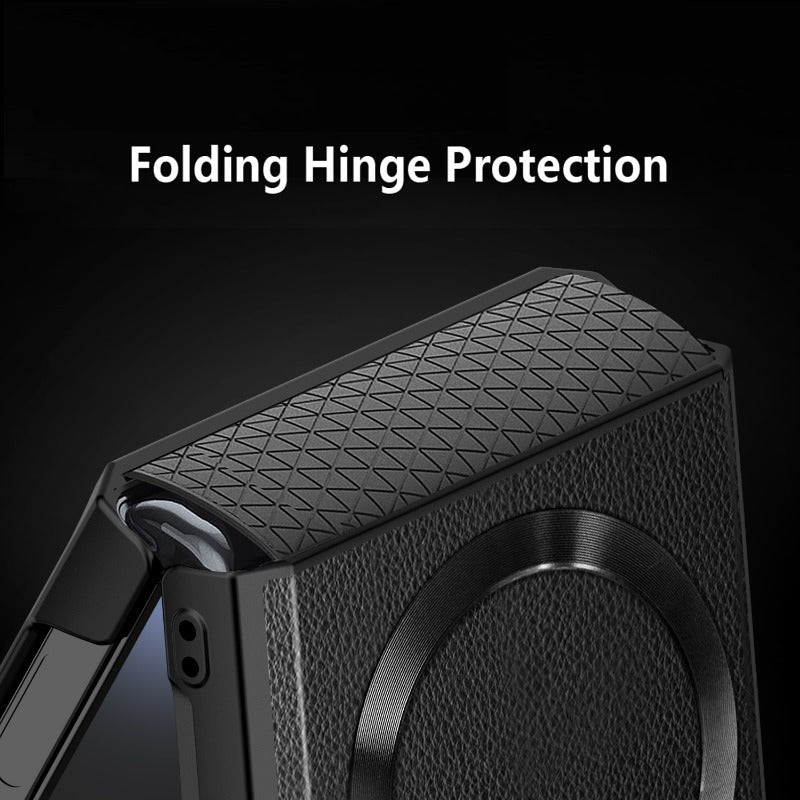 FortiFlex Z Flip 6 Leather Hinge Magnetic Kickstand Case