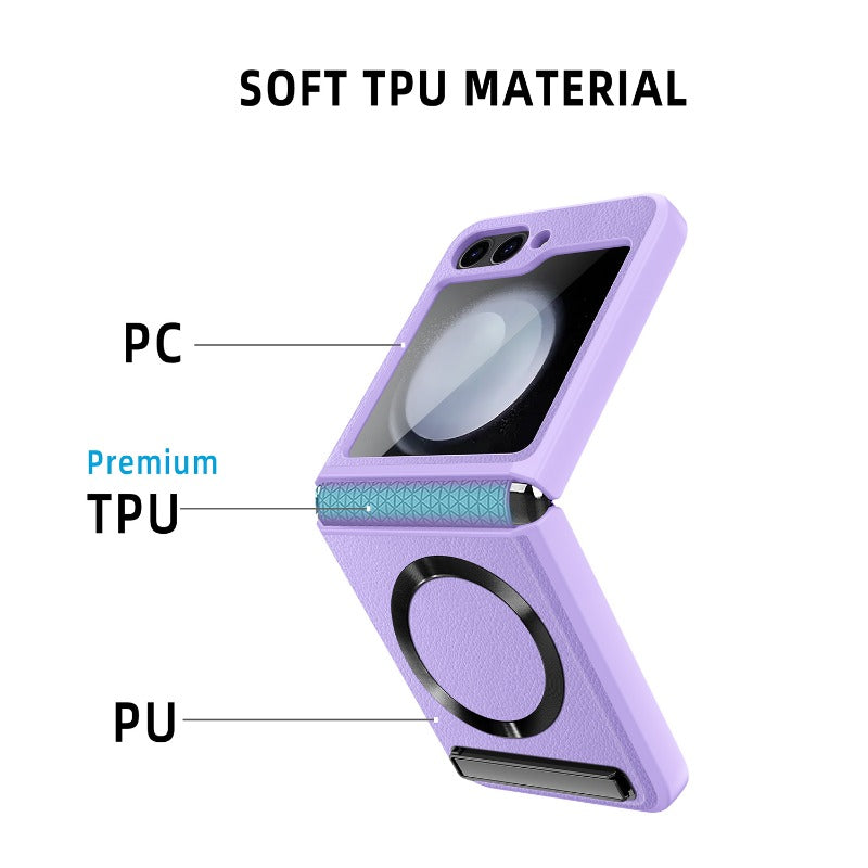 FortiFlex Z Flip 6 Leather Hinge Magnetic Kickstand Case
