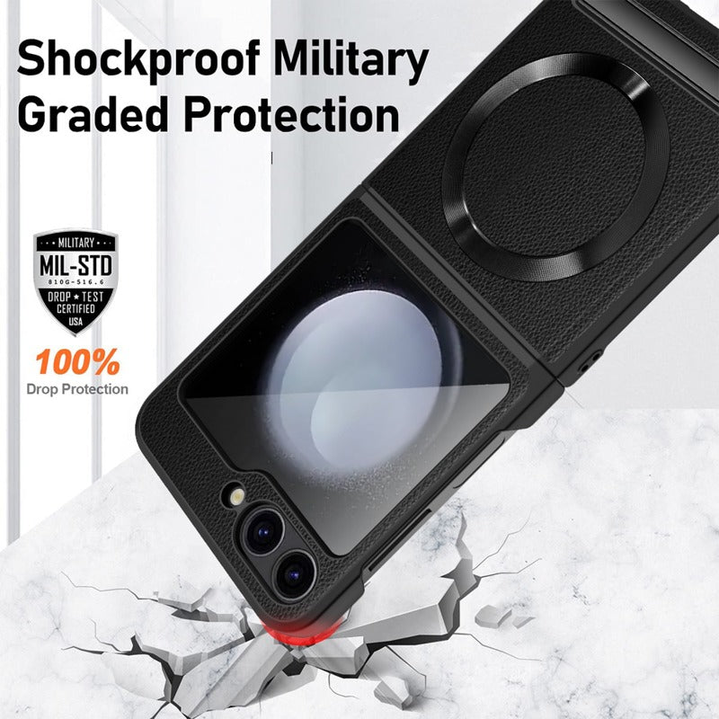 FortiFlex Z Flip 6 Leather Hinge Magnetic Kickstand Case
