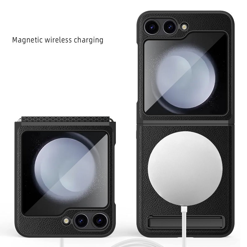 FortiFlex Z Flip 6 Leather Hinge Magnetic Kickstand Case