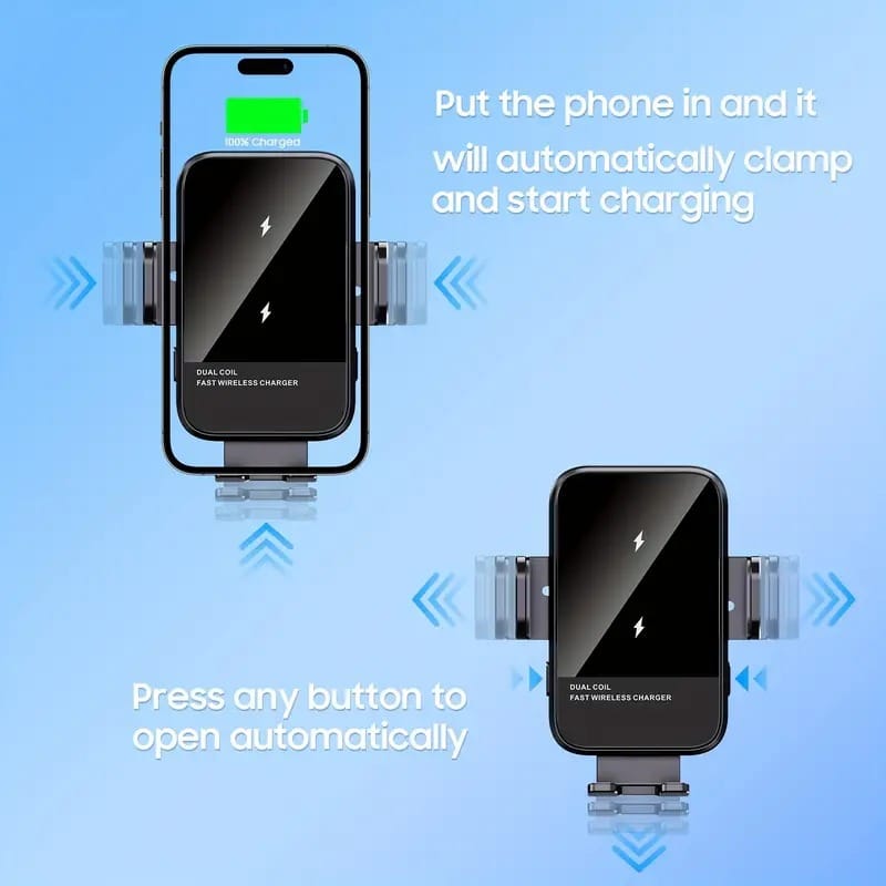 PowerGrip 15W Wireless Car Charger Adjustable Dual Coil Fast Charging Mount