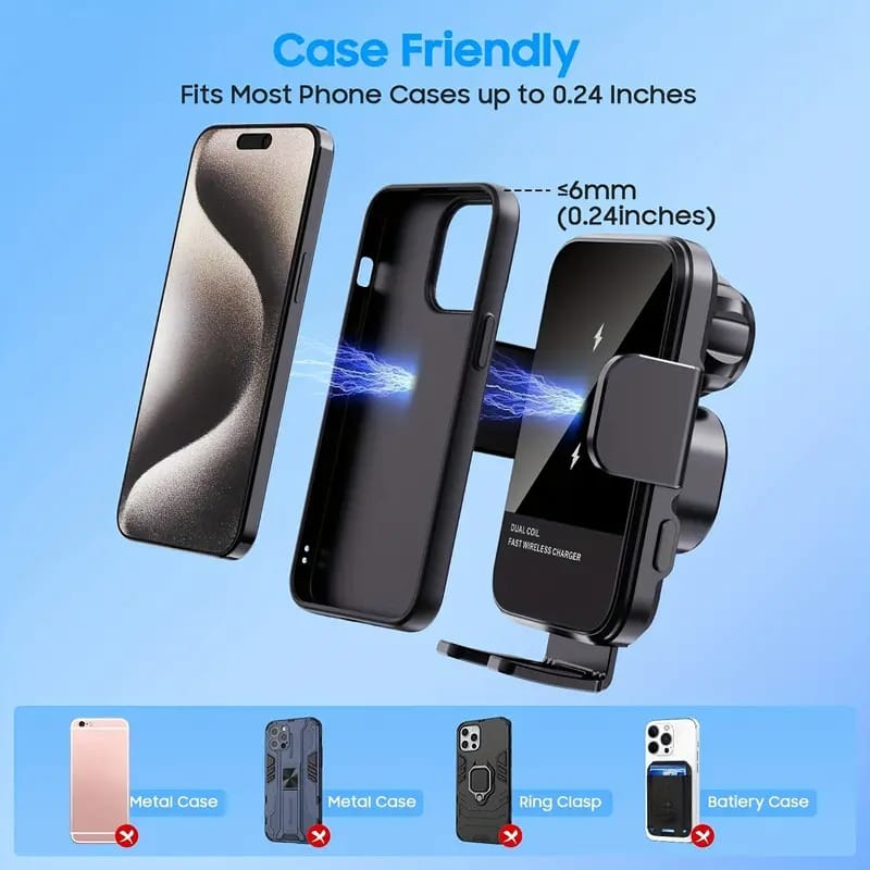 PowerGrip 15W Wireless Car Charger Adjustable Dual Coil Fast Charging Mount