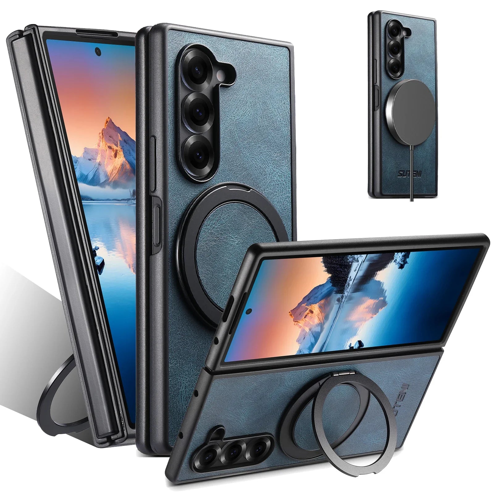 Magnetic Leather Ring Case with Stand
