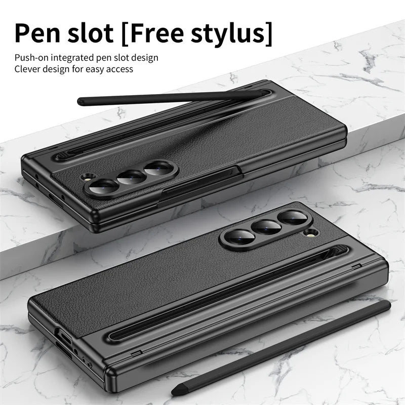 Leather Pen Case with Glass & Hinge Guard