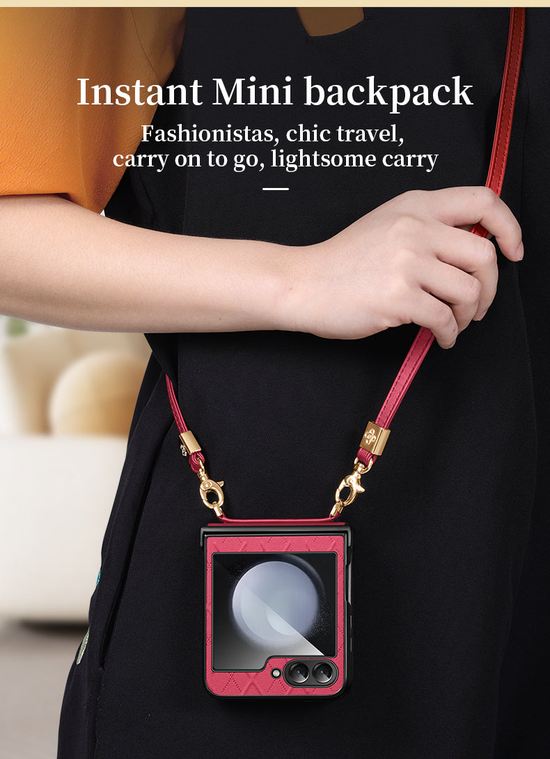 LuxStrap Z Flip – Leather Crossbody Case with Hard Protection