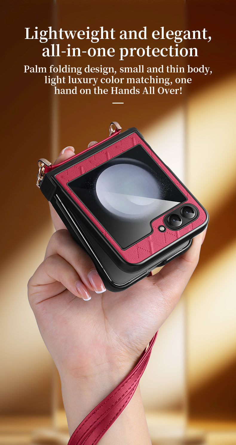 LuxStrap Z Flip – Leather Crossbody Case with Hard Protection