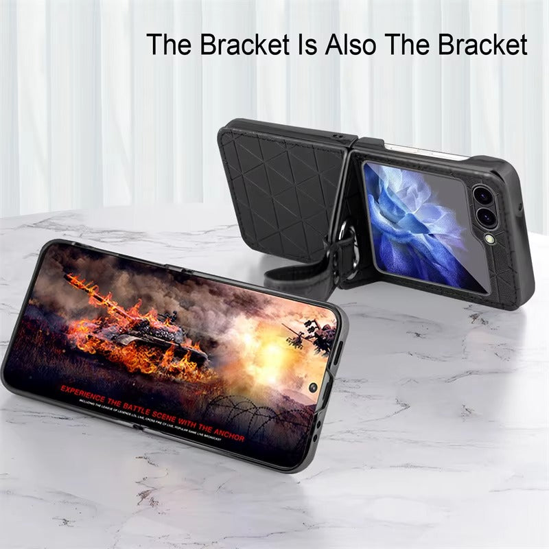 StrapFlip Z – Leather Hinge Case with Wristband & Kickstand