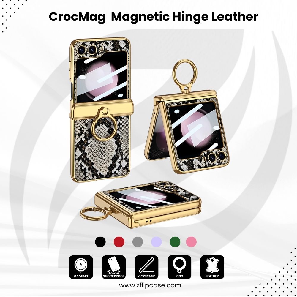 CrocMag Z Flip 6, 5 Magnetic Hinge Leather Case