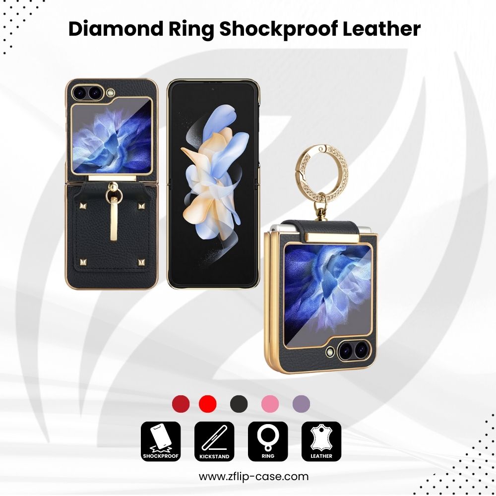 Diamond Ring Z Flip 6, 5, 4 Shockproof Leather Case
