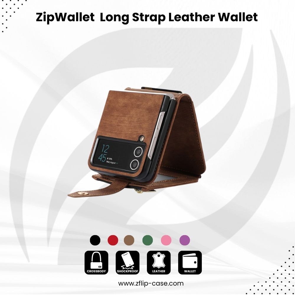 ZipWallet Z Flip 6, 5, 4 Long Strap Leather Wallet Case