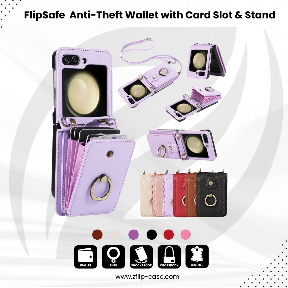 FlipSafe Z Flip 7, 6 Anti-Theft Wallet Case with Card Slot & Stand