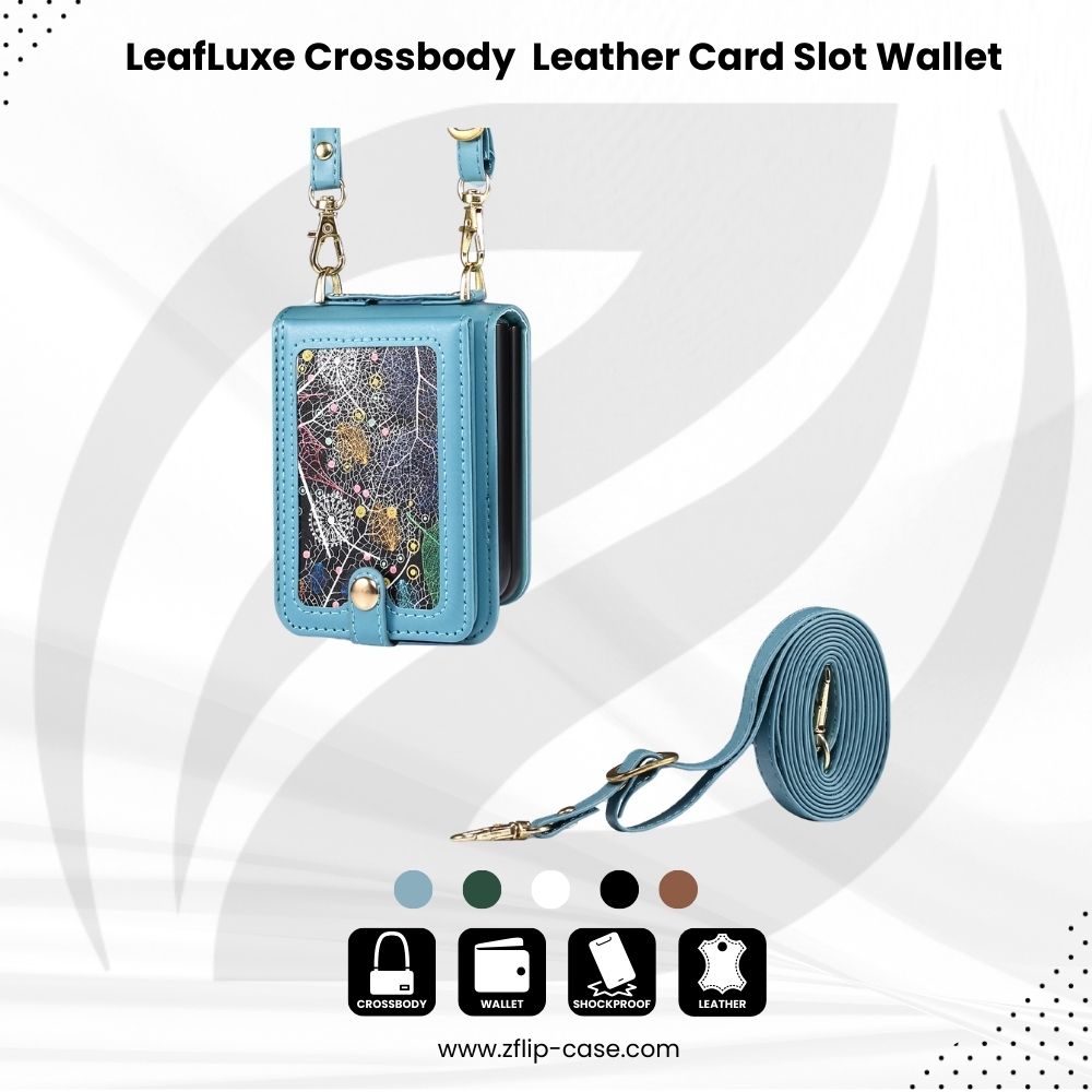 LeafLuxe Crossbody Z Flip 7, 6, 5, 4, 3 Leather Card Slot Wallet Case