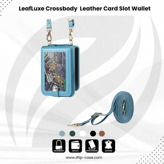 LeafLuxe Crossbody Z Flip 7, 6, 5, 4, 3 Leather Card Slot Wallet Case