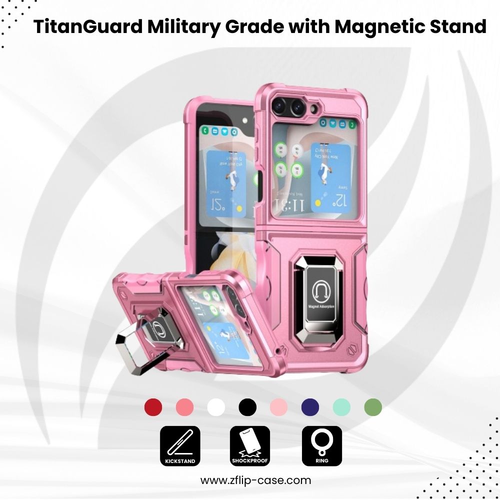 TitanGuard Z Flip 7, 6, 5, 4, 3 Defender Case Military-Grade with Magnetic Stand