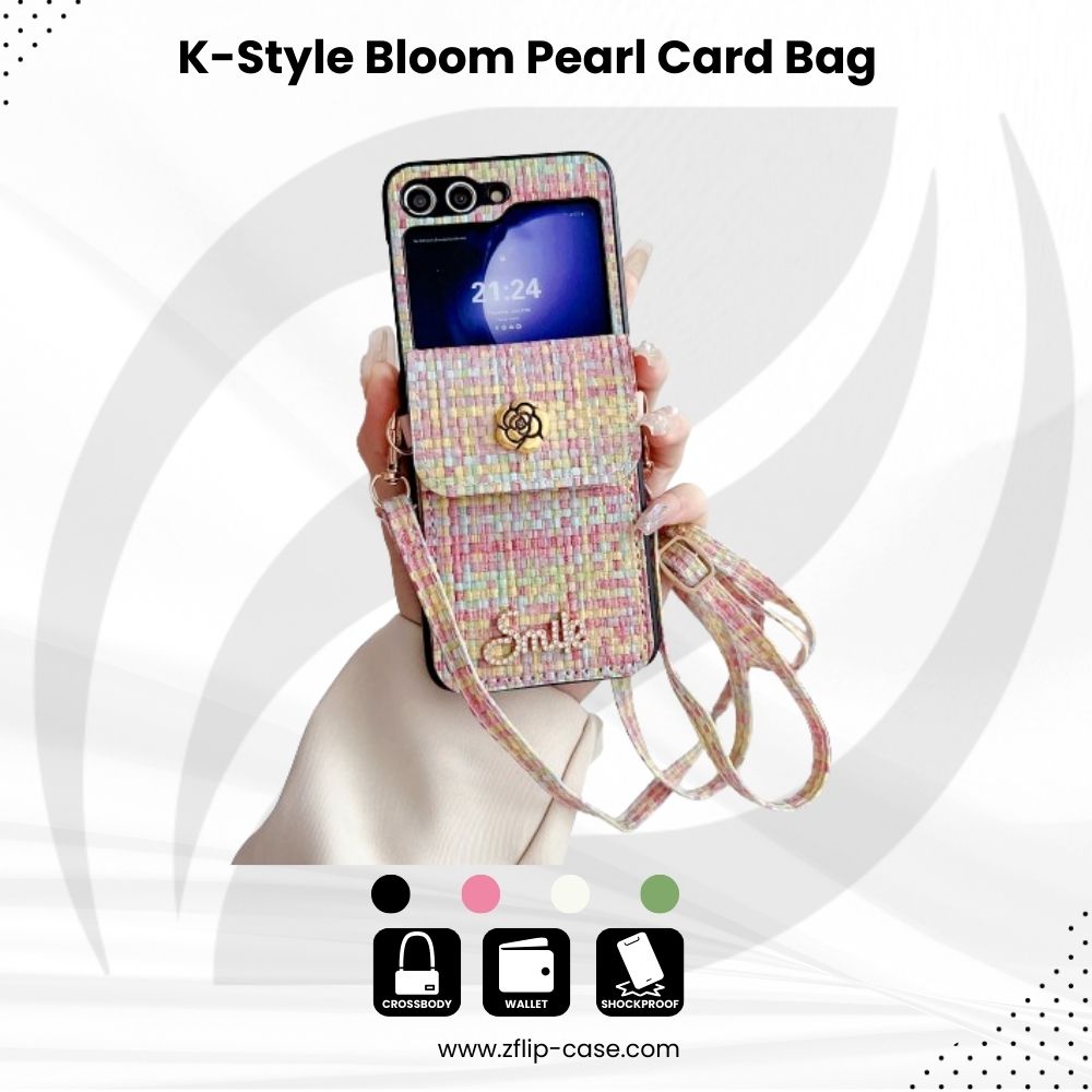K-Style Bloom Z Flip 7, 6,5,4,3 Pearl Card Bag & Case