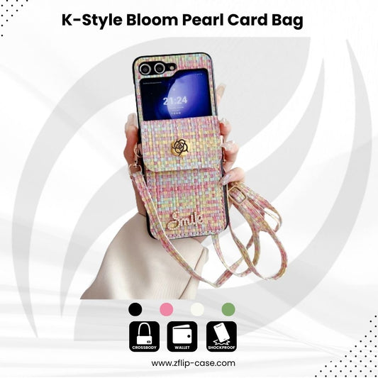 K-Style Bloom Z Flip 7, 6,5,4,3 Pearl Card Bag & Case