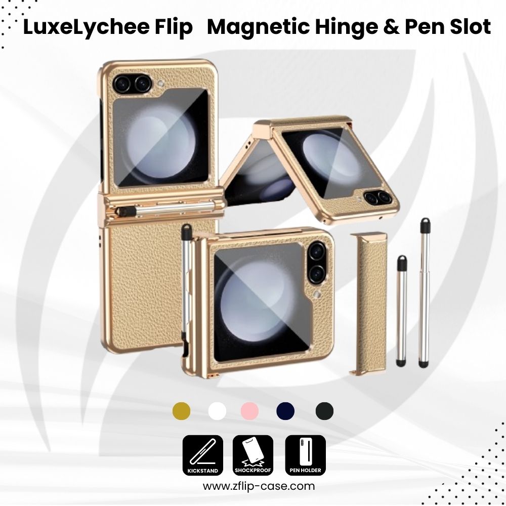 LuxeLychee Flip 7, 6, 5 & 4  Magnetic Hinge & Pen Slot Case