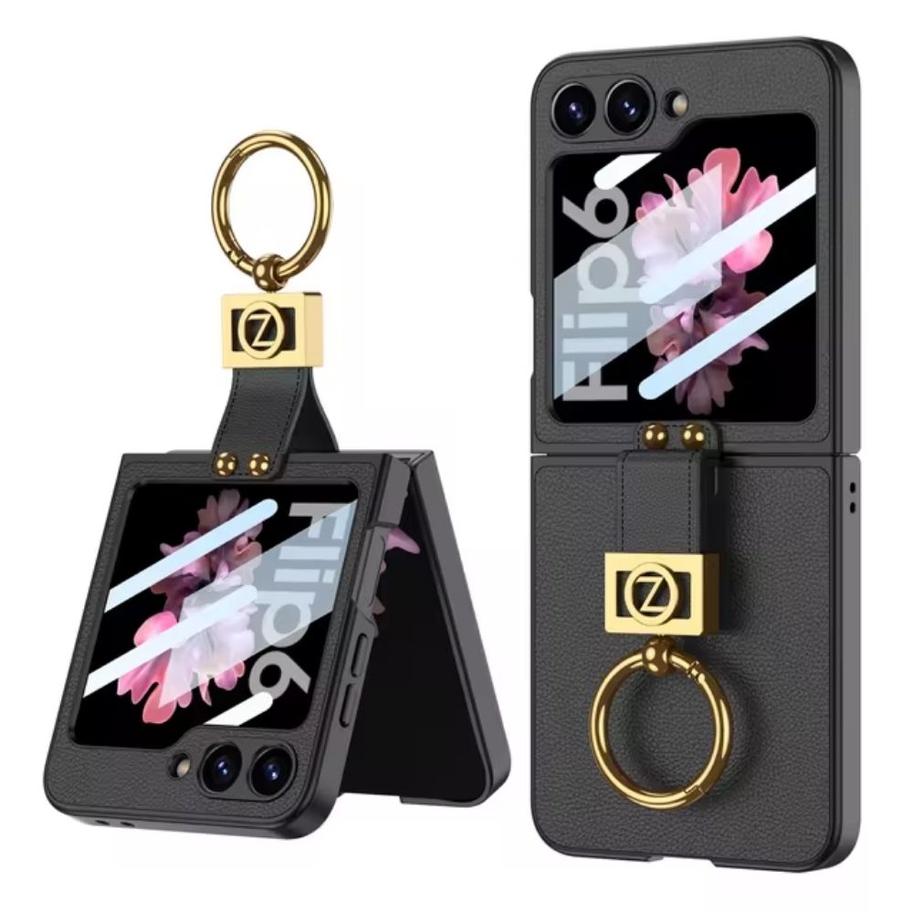 SpinRing Z Flip 6, 5 Leather 360° Ring kickstand Screen Protector