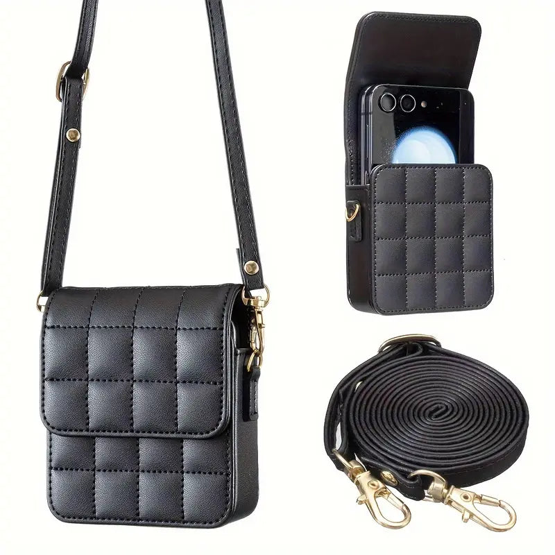 Quilted Crossbody Phone Pouch for Samsung Z Flip – Black
