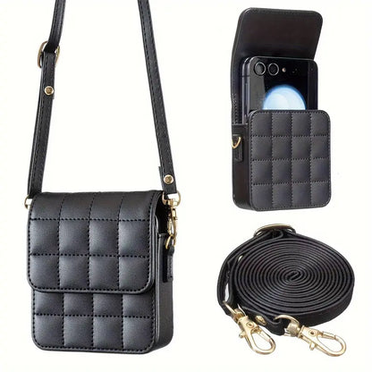 Quilted Crossbody Phone Pouch for Samsung Z Flip – Black