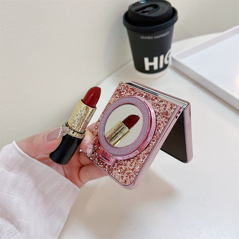 GlamMirror Z Flip 6, 5, 4 Glitter Diamond Case with MagSafe Kickstand