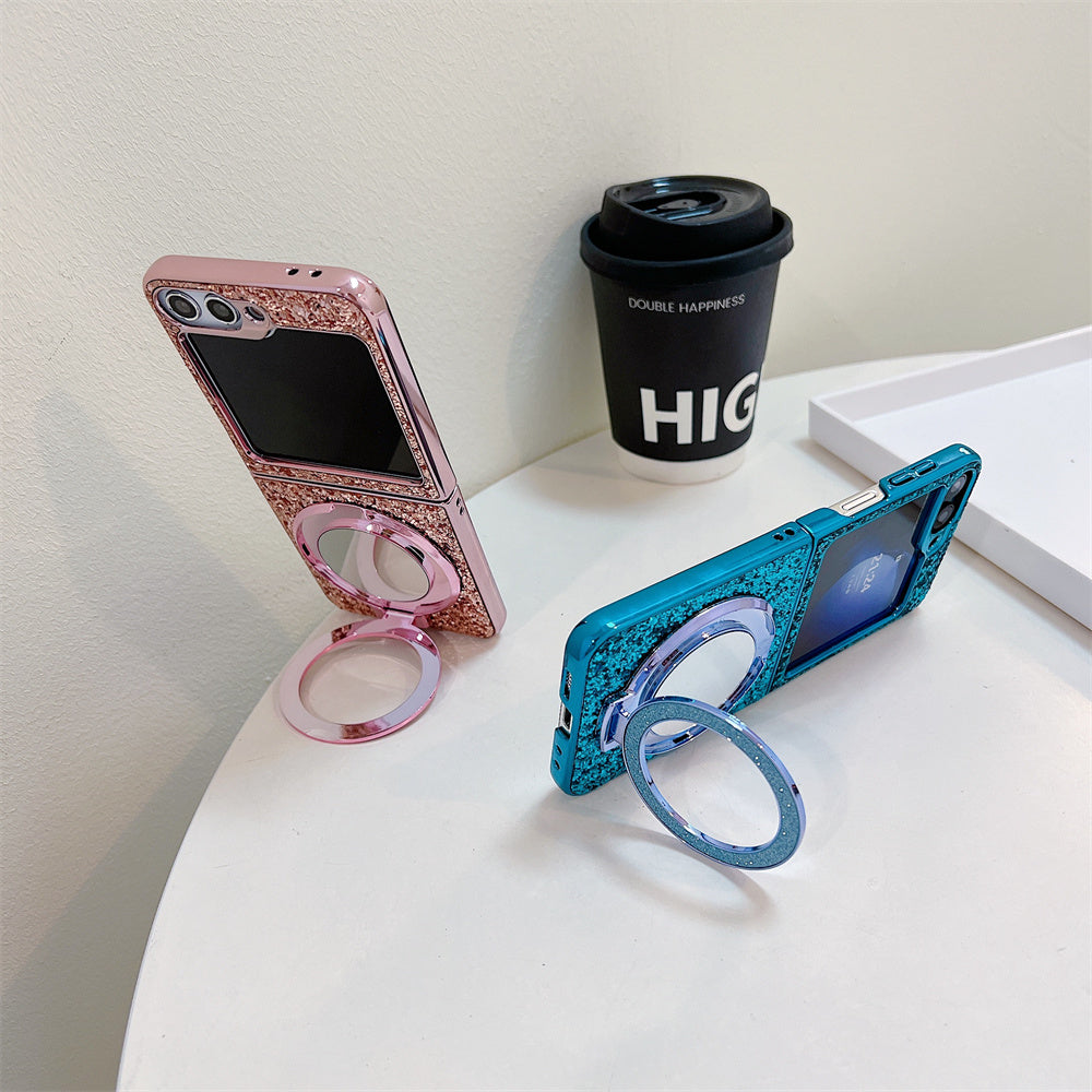 GlamMirror Z Flip 6, 5, 4 Glitter Diamond Case with MagSafe Kickstand