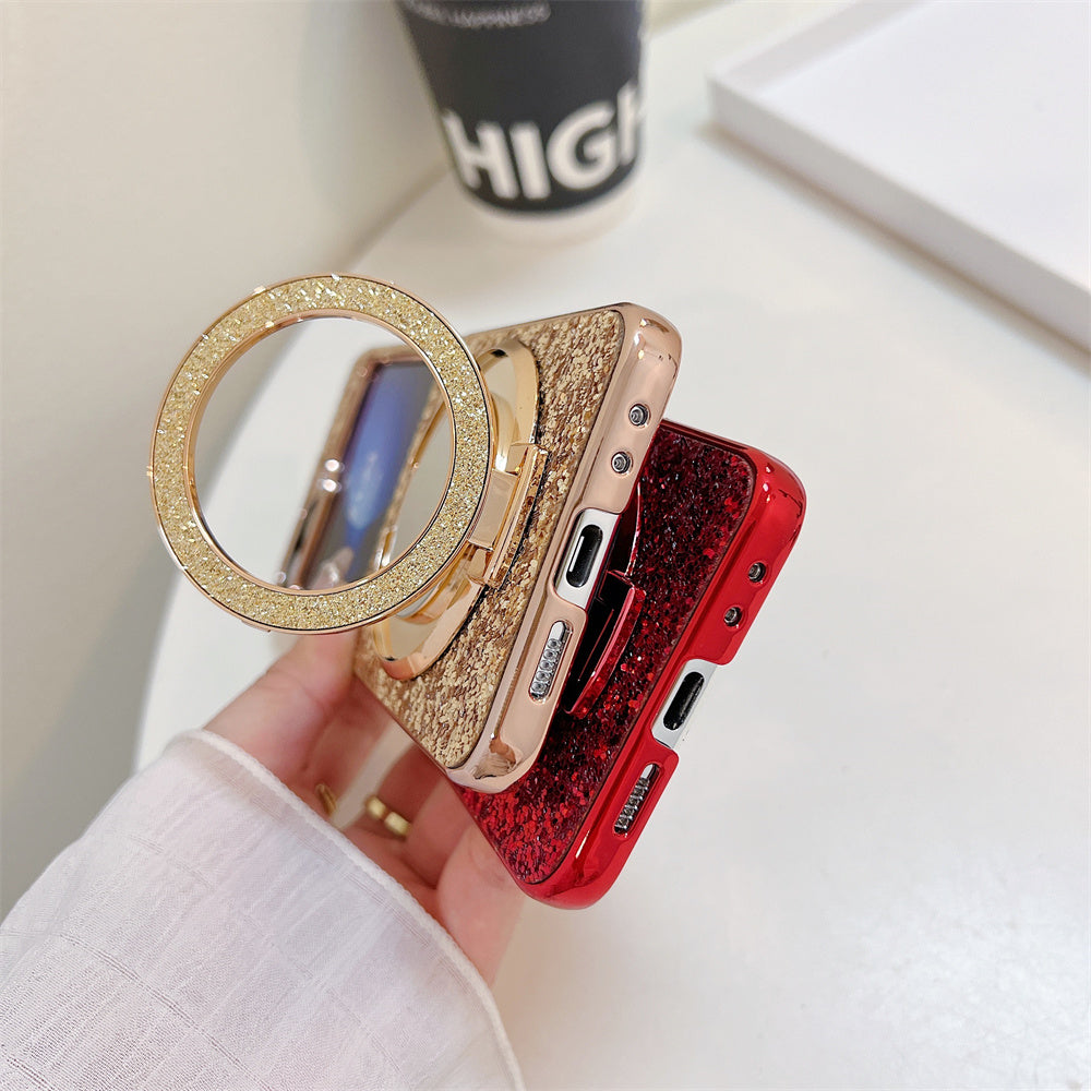 GlamMirror Z Flip 6, 5, 4 Glitter Diamond Case with MagSafe Kickstand