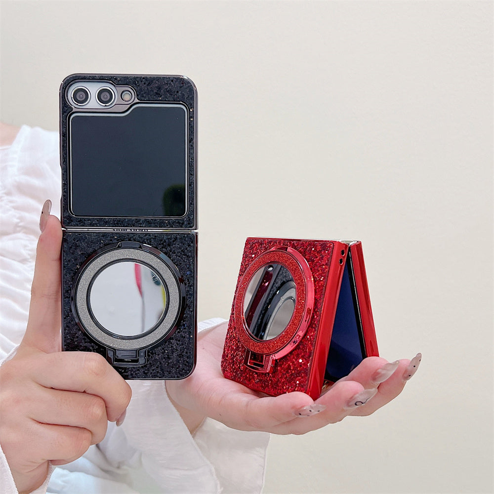 GlamMirror Z Flip 6, 5, 4 Glitter Diamond Case with MagSafe Kickstand