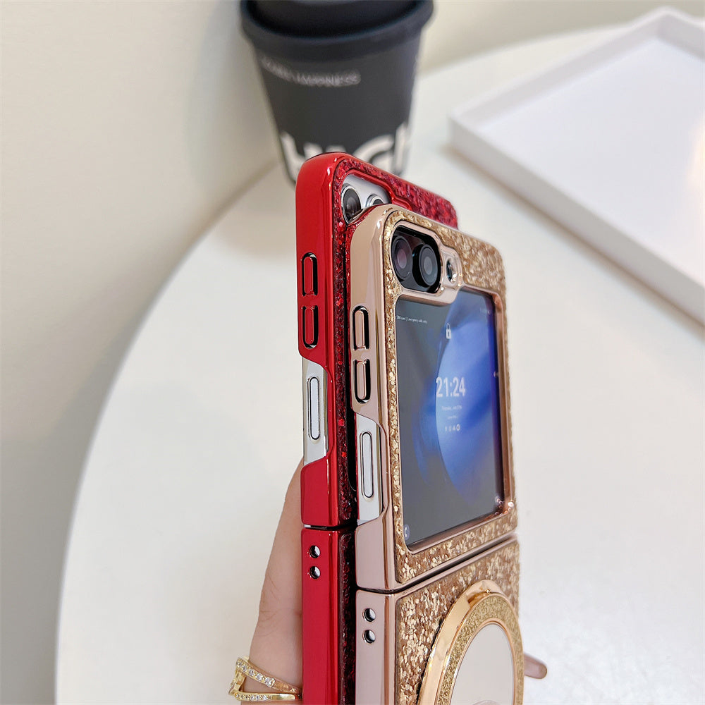 GlamMirror Z Flip 6, 5, 4 Glitter Diamond Case with MagSafe Kickstand