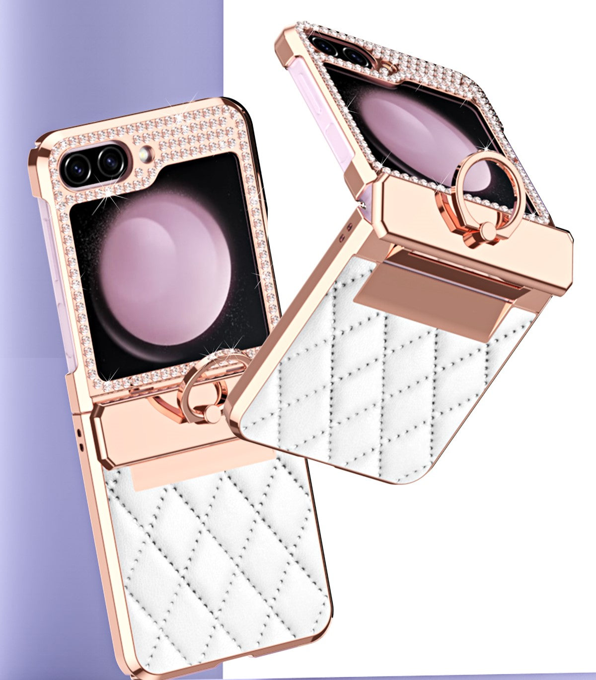 CrystalCrown  Z Flip 7, 6, 5, 4, 3 Diamond Finish & Ring Holder Leather