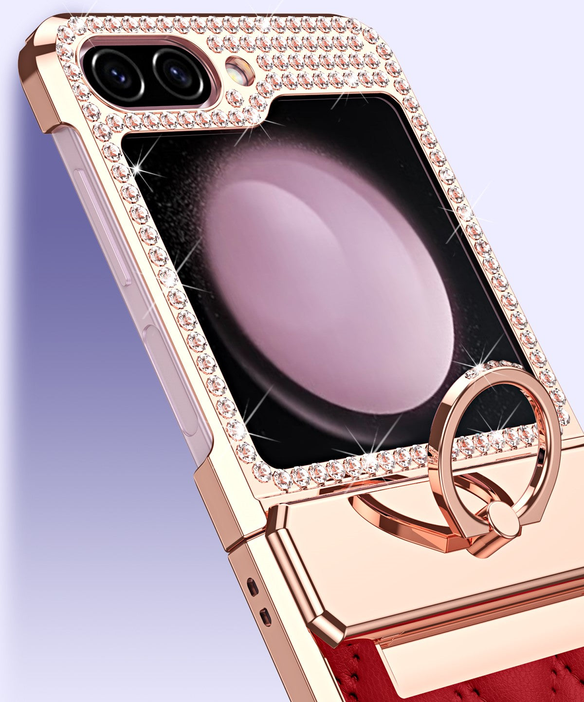 CrystalCrown  Z Flip 7, 6, 5, 4, 3 Diamond Finish & Ring Holder Leather