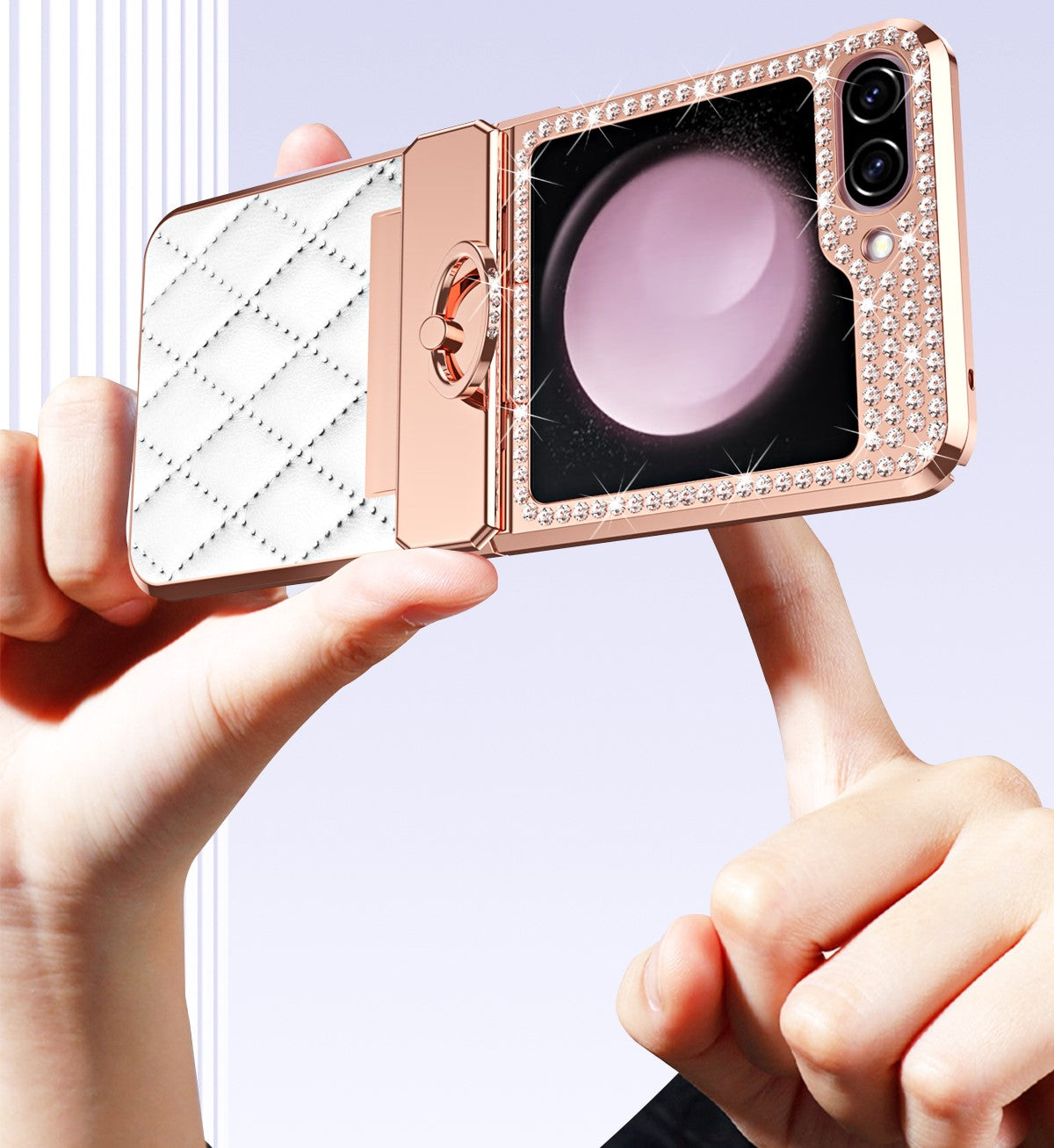 CrystalCrown  Z Flip 7, 6, 5, 4, 3 Diamond Finish & Ring Holder Leather