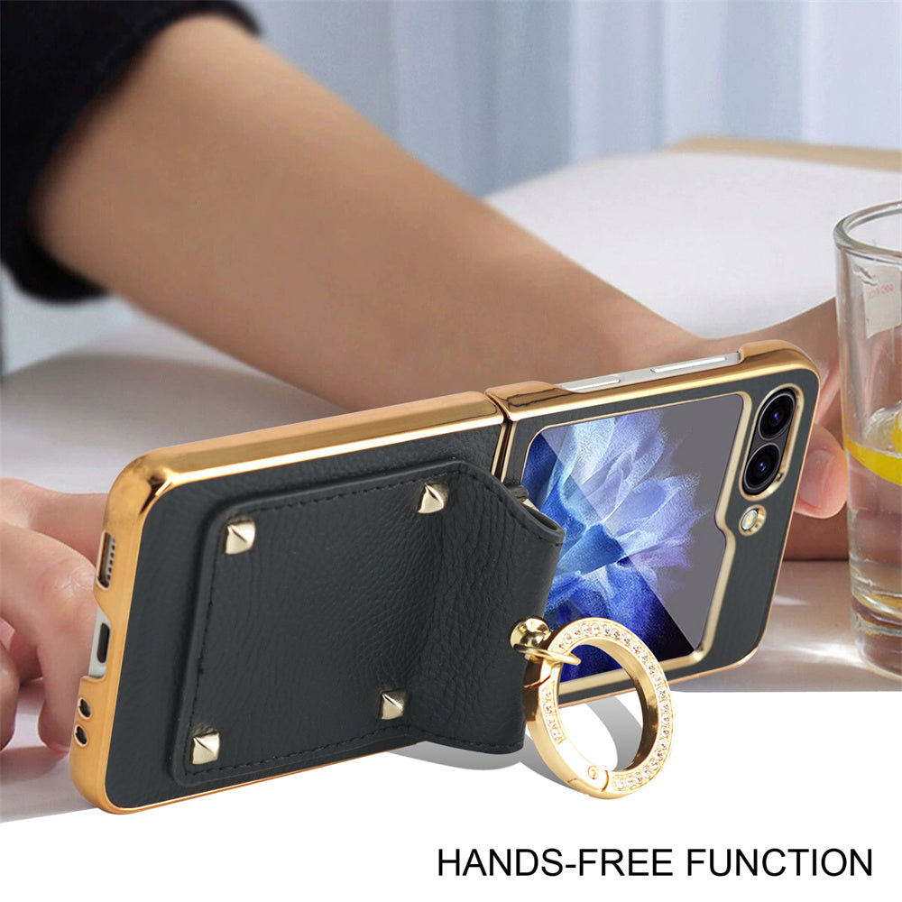 Diamond Ring Z Flip 6, 5, 4 Shockproof Leather Case