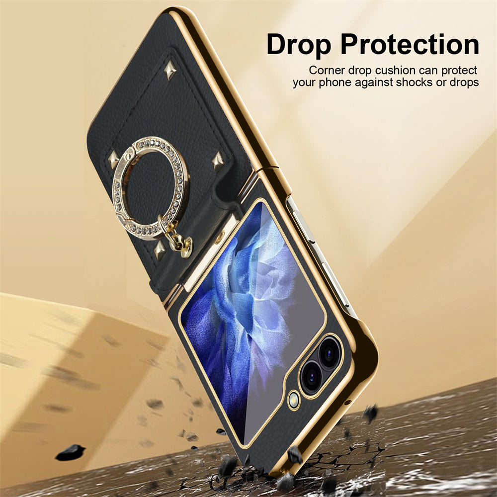 Diamond Ring Z Flip 6, 5, 4 Shockproof Leather Case