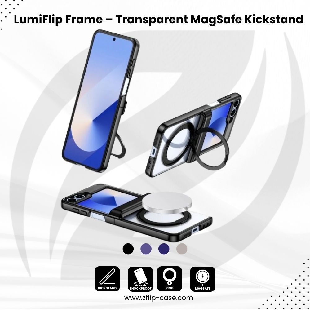 LumiFlip Frame – Transparent MagSafe Kickstand Case for Z Flip 6 & 5