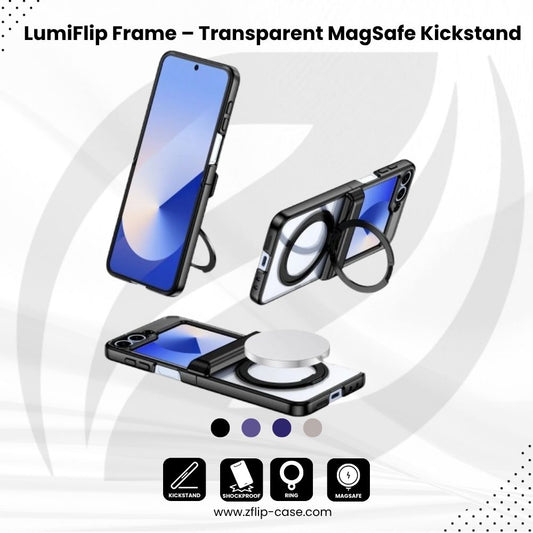 LumiFlip Frame – Transparent MagSafe Kickstand Case for Z Flip 6 & 5