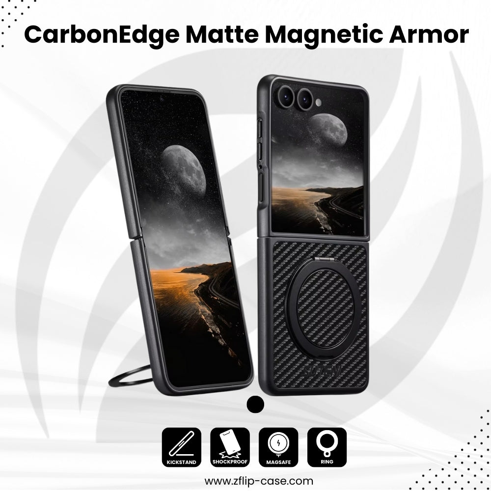 CarbonEffect Flip 7, 6, 5 Matte Leather Magnetic Ring Case