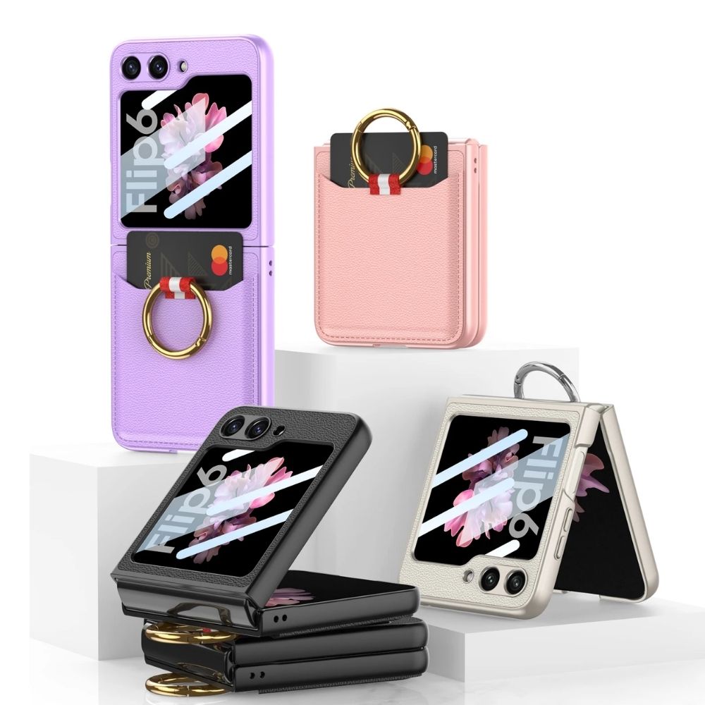 LuxGuard Z Flip 6, 5 Leather Wallet Case