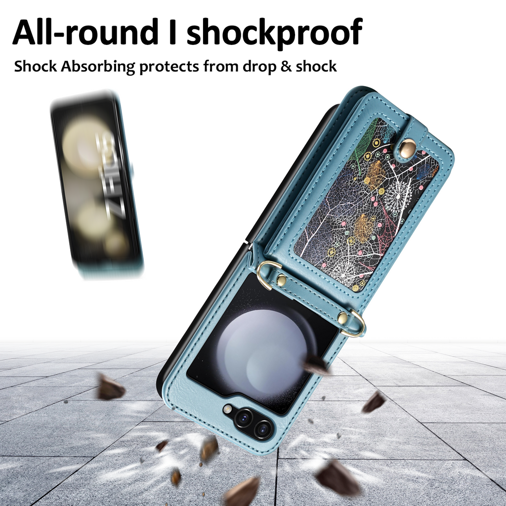 LeafLuxe Crossbody Z Flip 7, 6, 5, 4, 3 Leather Card Slot Wallet Case