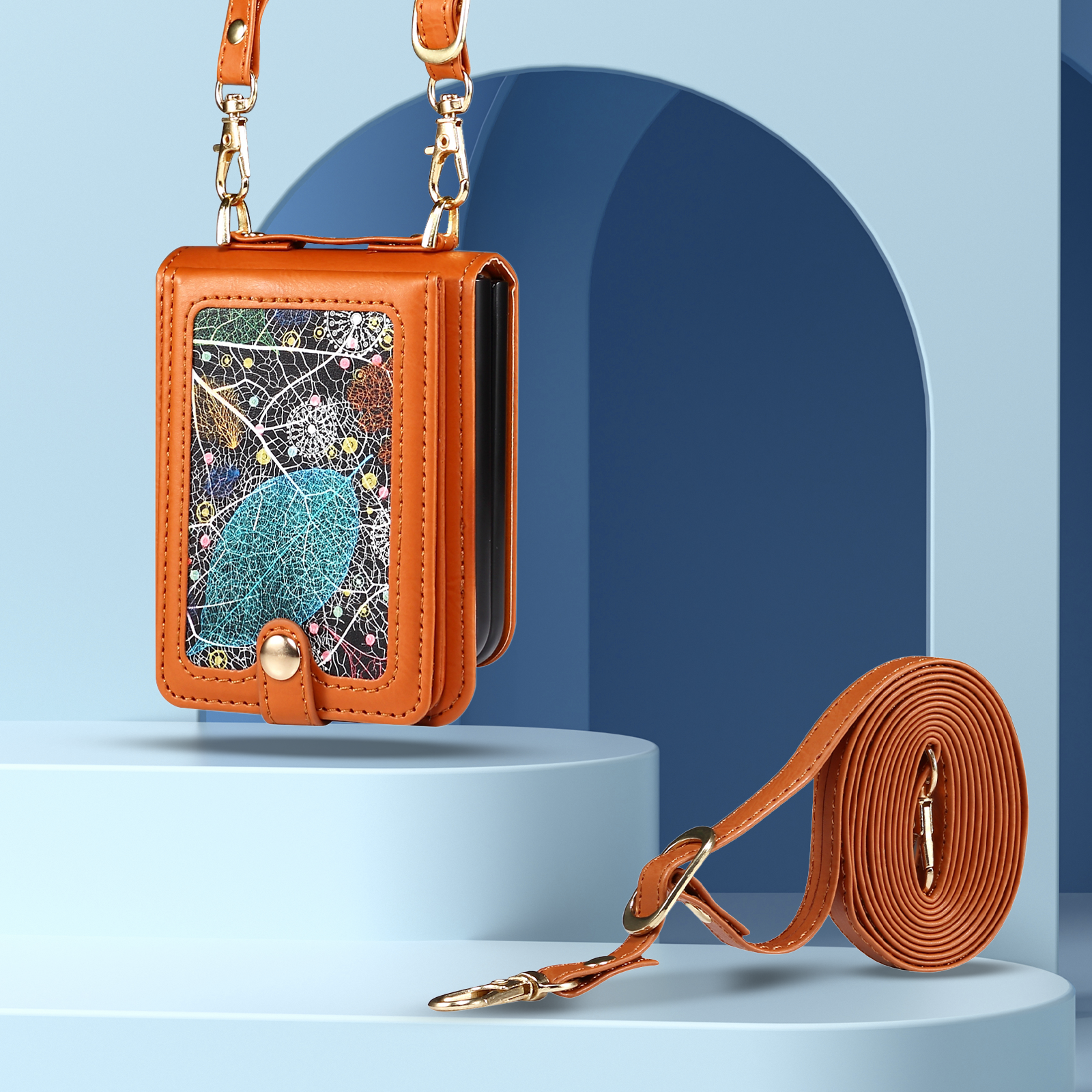 LeafLuxe Crossbody Z Flip 7, 6, 5, 4, 3 Leather Card Slot Wallet Case