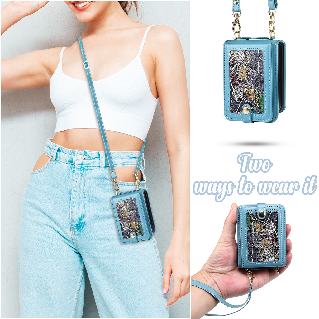 LeafLuxe Crossbody Z Flip 7, 6, 5, 4, 3 Leather Card Slot Wallet Case