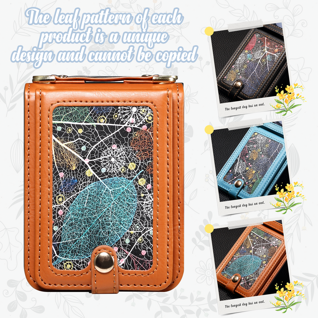 LeafLuxe Crossbody Z Flip 7, 6, 5, 4, 3 Leather Card Slot Wallet Case