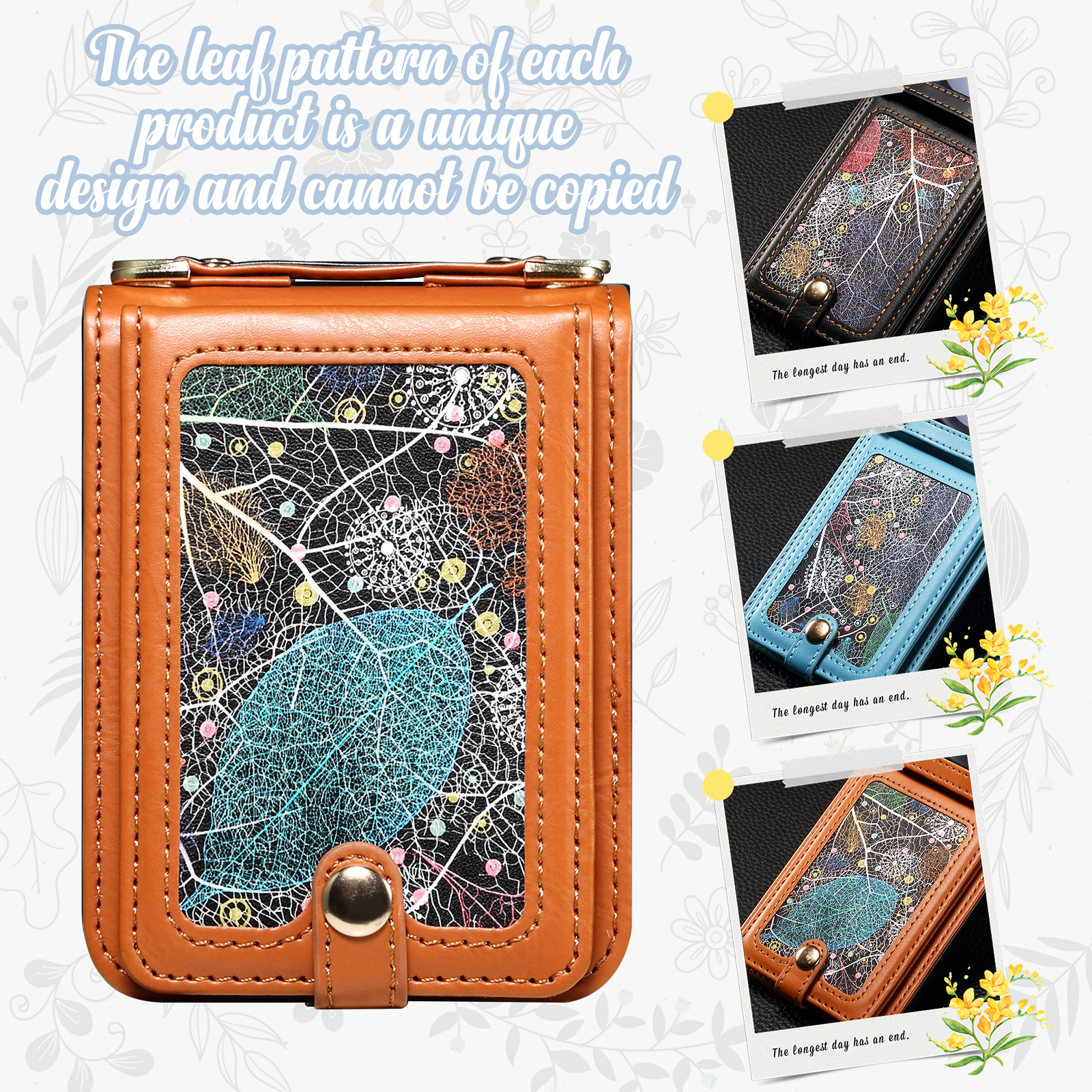 LeafLuxe Crossbody Z Flip 7, 6, 5, 4, 3 Leather Card Slot Wallet Case