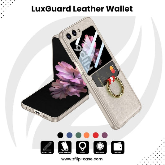 LuxGuard Z Flip 6, 5 Leather Wallet Case