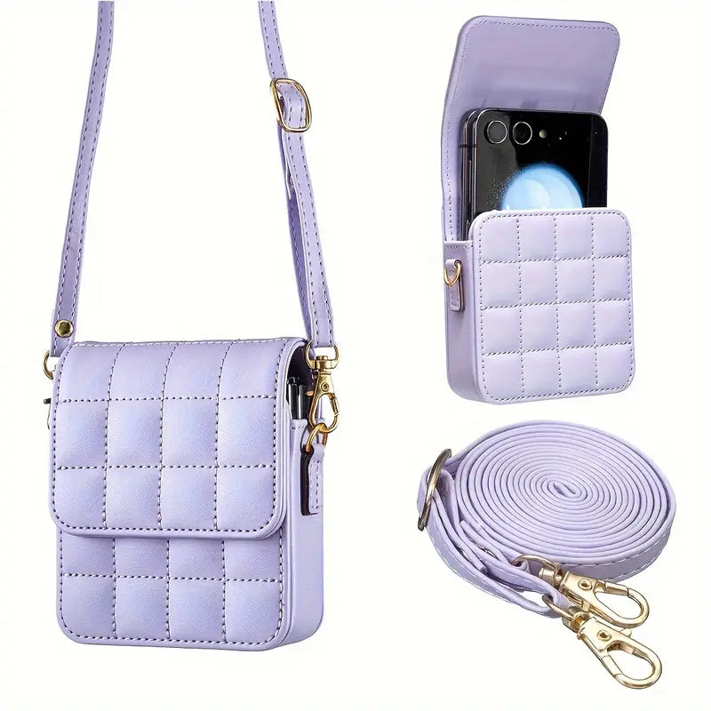 Quilted Crossbody Phone Pouch for Samsung Z Flip – Black