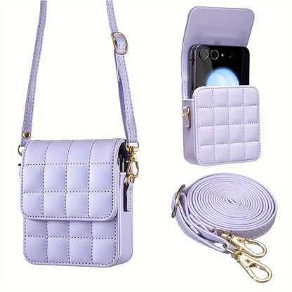 Quilted Crossbody Phone Pouch for Samsung Z Flip – Black